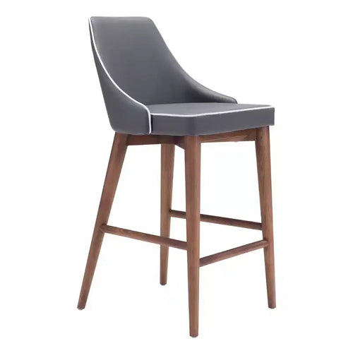 26" Wing Back Faux Leather Counter Height Barstool - Dark Gray - ZM Home: Plush Seat, Walnut Wood Base, Polyurethane Upholstery