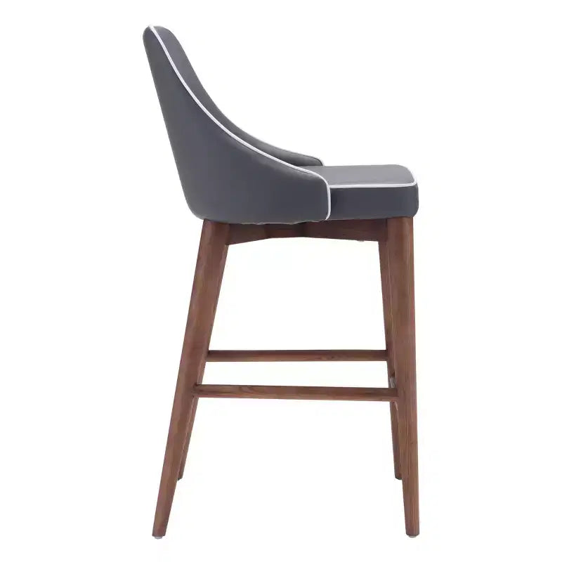 Tabouret de bar à hauteur de comptoir en similicuir à dossier haut de 26 po - Gris foncé - ZM Home : Assise moelleuse, Base en bois de noyer, Revêtement en polyuréthane