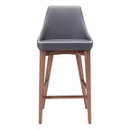 Tabouret de bar à hauteur de comptoir en similicuir à dossier haut de 26 po - Gris foncé - ZM Home : Assise moelleuse, Base en bois de noyer, Revêtement en polyuréthane