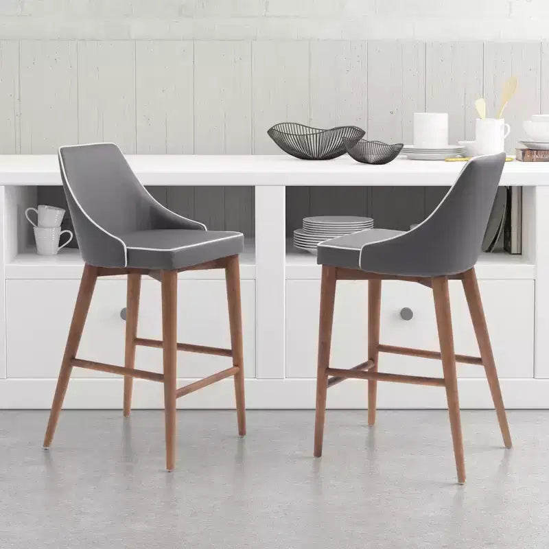Tabouret de bar à hauteur de comptoir en similicuir à dossier haut de 26 po - Gris foncé - ZM Home : Assise moelleuse, Base en bois de noyer, Revêtement en polyuréthane