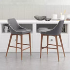 Tabouret de bar à hauteur de comptoir en similicuir à dossier haut de 26 po - Gris foncé - ZM Home : Assise moelleuse, Base en bois de noyer, Revêtement en polyuréthane