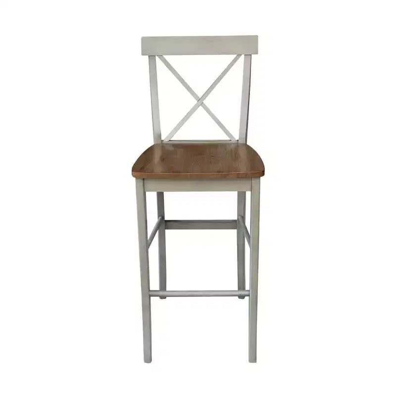 Tabouret de bar à dossier en X de 30 po Naturel - International Concepts : Bois massif, Assise carrée, Sans accoudoirs