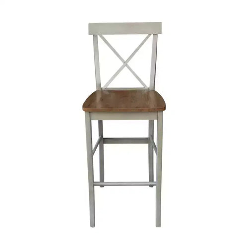 Tabouret de bar à dossier en X de 30 po Naturel - International Concepts : Bois massif, Assise carrée, Sans accoudoirs