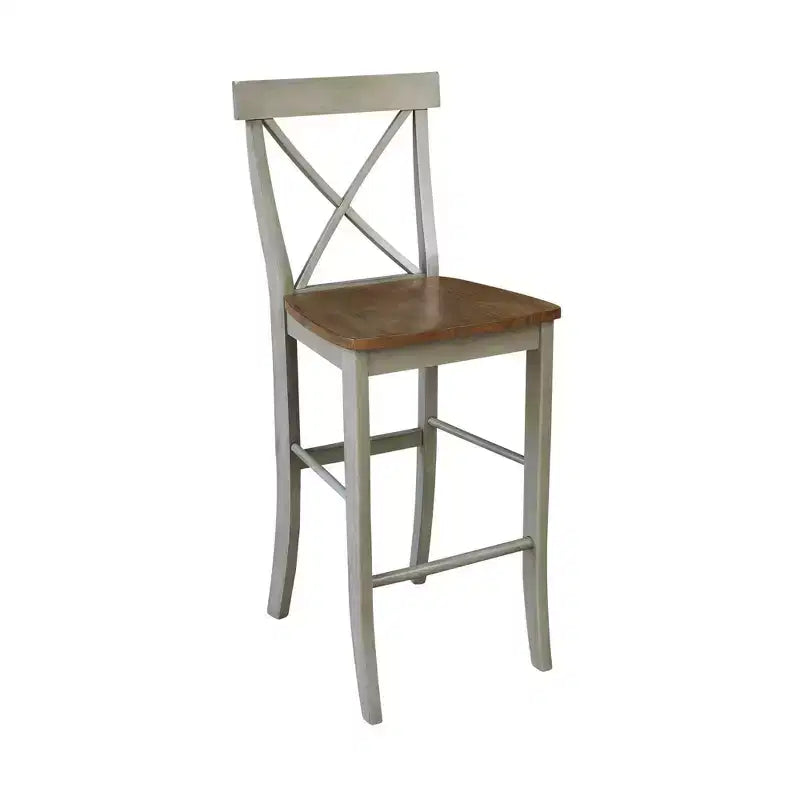 Tabouret de bar à dossier en X de 30 po Naturel - International Concepts : Bois massif, Assise carrée, Sans accoudoirs