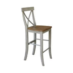 Tabouret de bar à dossier en X de 30 po Naturel - International Concepts : Bois massif, Assise carrée, Sans accoudoirs