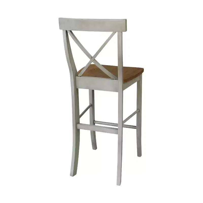 Tabouret de bar à dossier en X de 30 po Naturel - International Concepts : Bois massif, Assise carrée, Sans accoudoirs