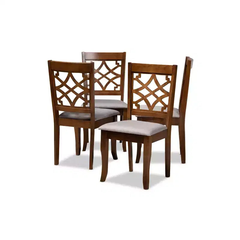 Set of 4 Mael Fabric Upholstered Wood Dining Chairs - Baxton Studio: Foam-Padded, Saber Legs, Assembly Required