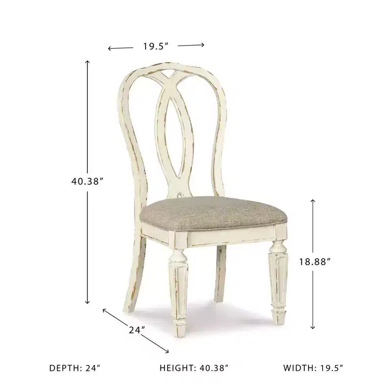 Lot de 2 chaises de salle à manger Realyn Ribbon Back rembourrées, blanc écaillé - Signature Design by Ashley : polyester, finition texturée, cadre en bois