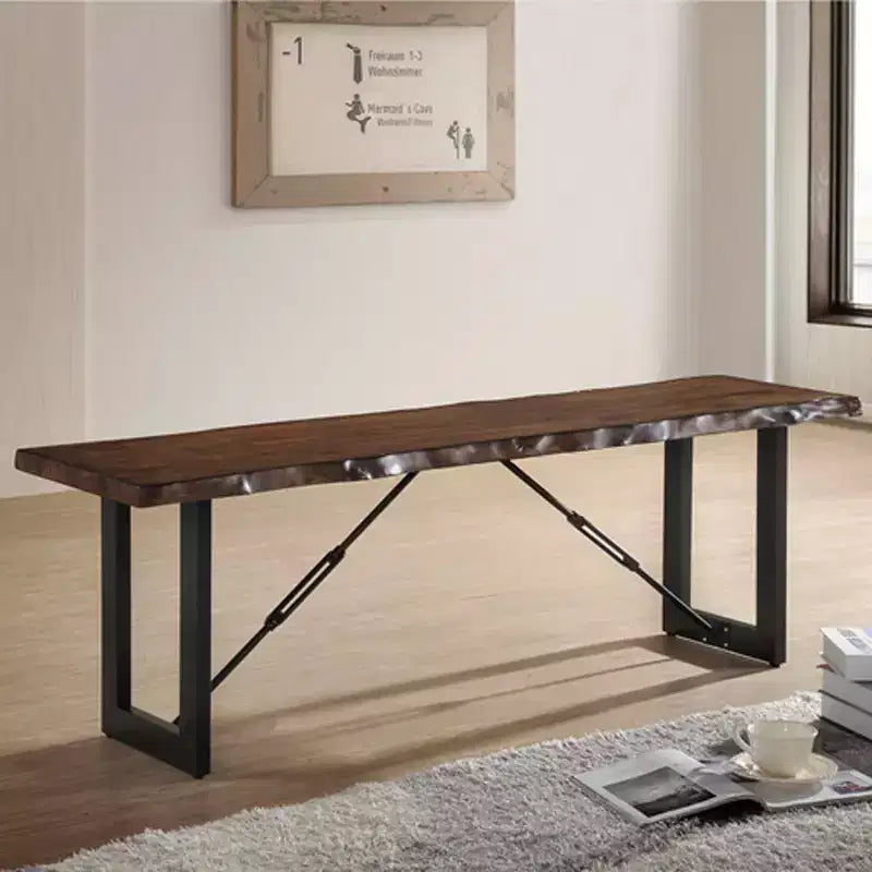 24/7 Shop At Home 54" Wade Wood Dining Bench Walnut: Industrial Trestle Base, Distressed Finish, Metal Frame