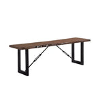 Banc de salle à manger Wade Wood 54" en noyer, disponible 24h/24, 7j/7 : Base industrielle en tréteau, finition vieillie, cadre en métal