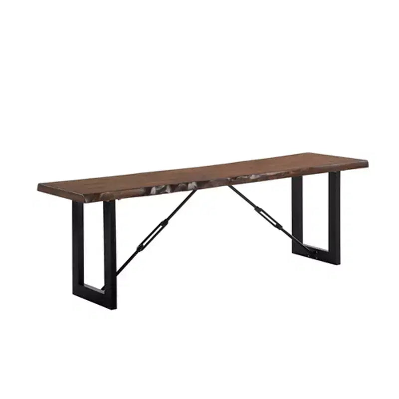 Banc de salle à manger Wade Wood 54" en noyer, disponible 24h/24, 7j/7 : Base industrielle en tréteau, finition vieillie, cadre en métal
