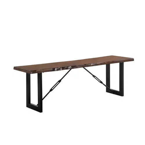 Banc de salle à manger Wade Wood 54" en noyer, disponible 24h/24, 7j/7 : Base industrielle en tréteau, finition vieillie, cadre en métal