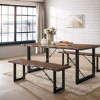 Banc de salle à manger Wade Wood 54" en noyer, disponible 24h/24, 7j/7 : Base industrielle en tréteau, finition vieillie, cadre en métal