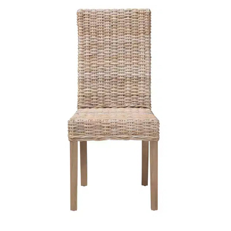 bali & pari Nevina Rattan and Mango Wood Dining Chair Kubu Gray/Rustic Taupe