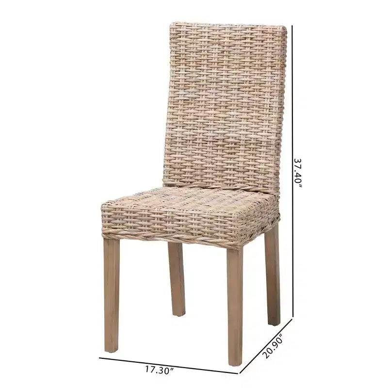 Chaise de salle à manger bali & pari Nevina Rattan et bois de manguier Kubu gris/taupe rustique