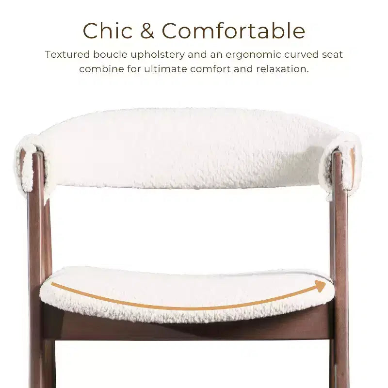 HOMES: Inside + Out Lot de 2 chaises de salle à manger Pearlcrest Mid-Century Modern en tissu bouclé, noyer