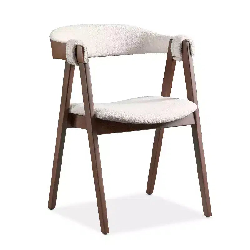 HOMES: Inside + Out Lot de 2 chaises de salle à manger Pearlcrest Mid-Century Modern en tissu bouclé, noyer