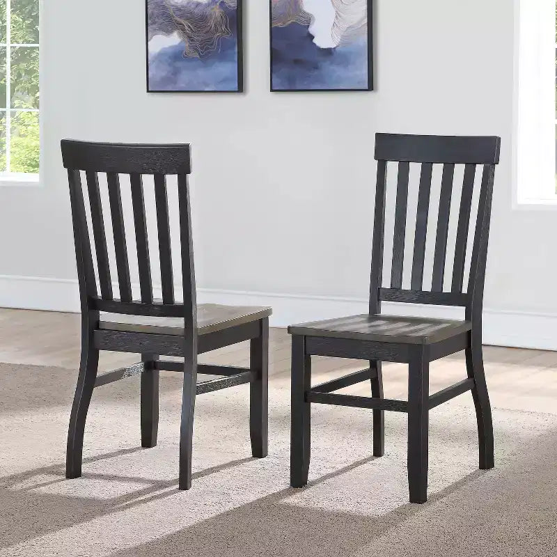 Steve Silver Co. Lot de 2 chaises d'appoint Raven Noir 18 po Noir/Bois flotté : Style champêtre, dossier à lattes, cadre en bois massif