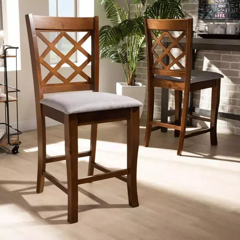Ensemble de 2 chaises de bar Aria gris/noyer - Baxton Studio