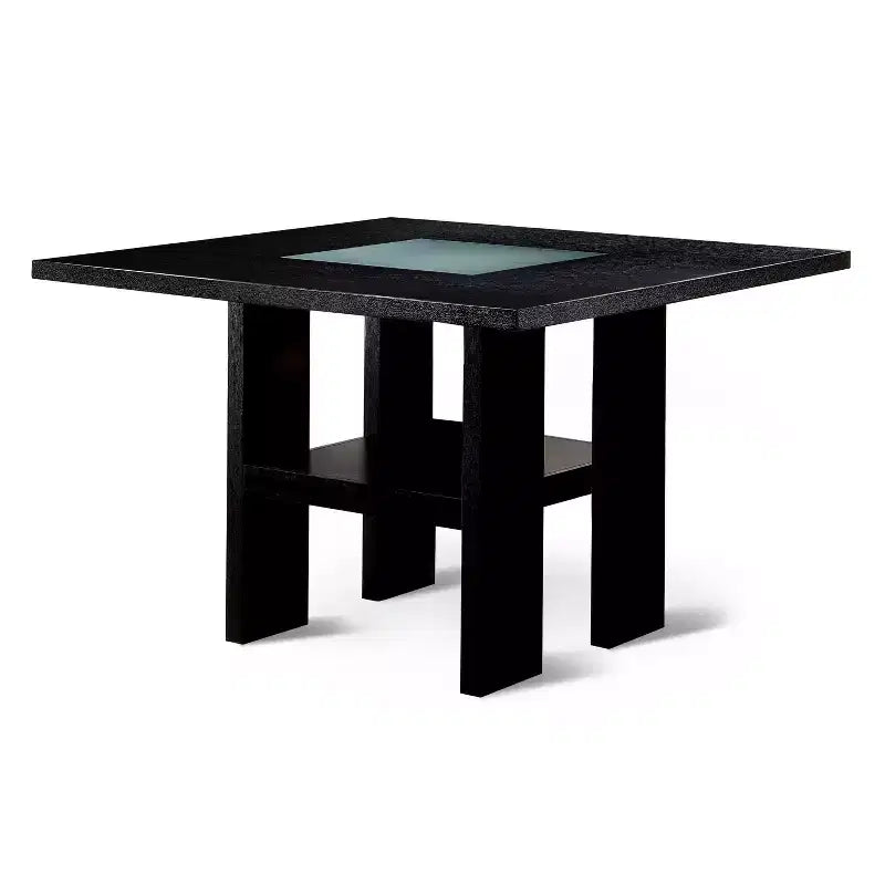 Stevenson Glass Insert Open Shelf w/Led Lights Counter Dining Table Black - HOMES: Inside + Out: Frosted Glass, Square Shape, Storage Base