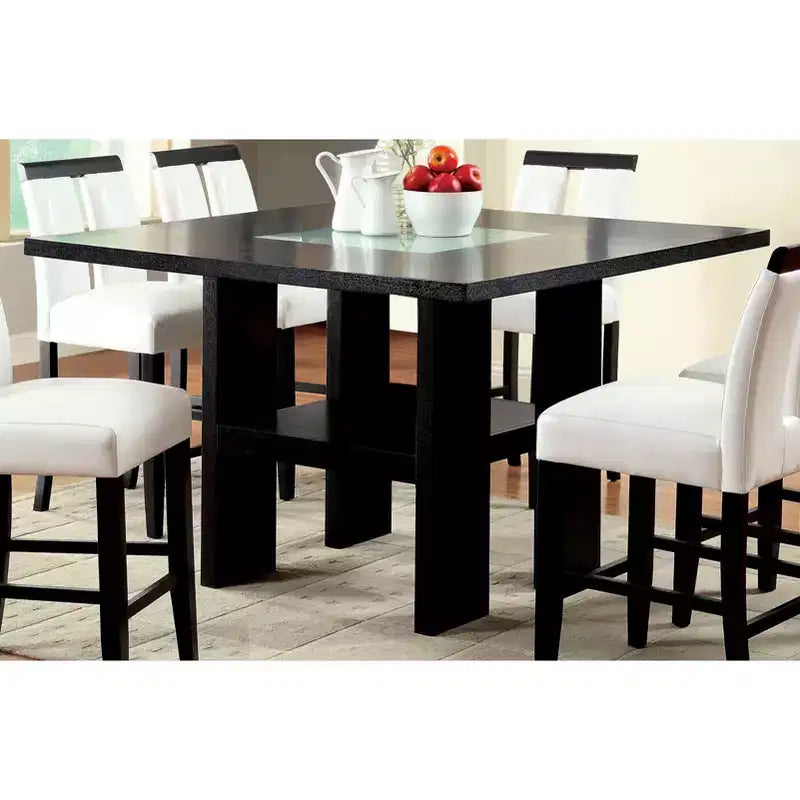 Table de bar/comptoir avec insert en verre Stevenson, étagère ouverte avec lumières LED, noire - HOMES: Inside + Out : verre dépoli, forme carrée, base de rangement