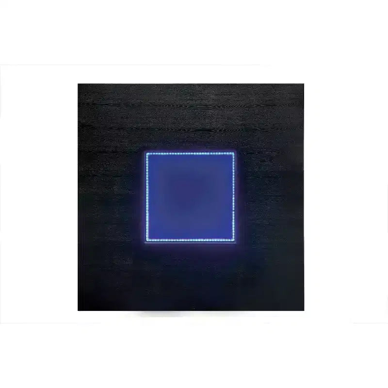 Table de bar/comptoir avec insert en verre Stevenson, étagère ouverte avec lumières LED, noire - HOMES: Inside + Out : verre dépoli, forme carrée, base de rangement