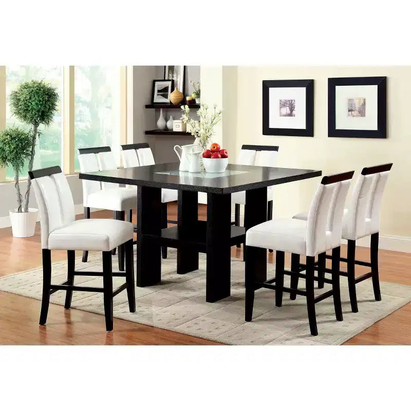 Table de bar/comptoir avec insert en verre Stevenson, étagère ouverte avec lumières LED, noire - HOMES: Inside + Out : verre dépoli, forme carrée, base de rangement