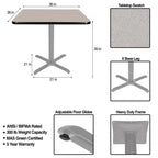 Hampden Furnishings Table de salle à manger carrée 30 po de la collection Bennet avec base en X Gris/Gris galaxie