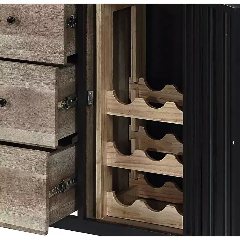 Meuble de cuisine et de salle à manger Zudora de 47 po fini chêne antique et noir sablé – Acme Furniture : cadre en métal, rangement divisé, bois composite