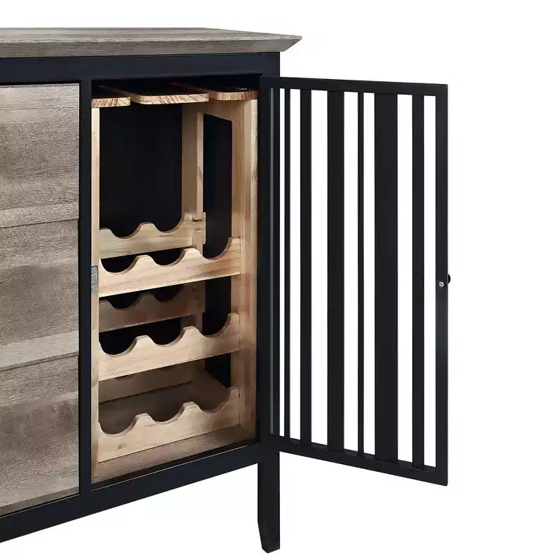 Meuble de cuisine et de salle à manger Zudora de 47 po fini chêne antique et noir sablé – Acme Furniture : cadre en métal, rangement divisé, bois composite