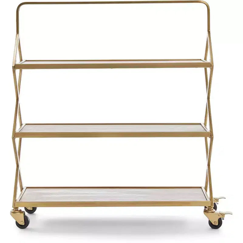 Desserte Hudson dorée - Adore Decor : Rangement roulant, 3 étagères, surface en bois d'hévéa, aucun assemblage requis
