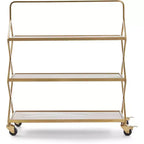 Desserte Hudson dorée - Adore Decor : Rangement roulant, 3 étagères, surface en bois d'hévéa, aucun assemblage requis