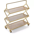 Desserte Hudson dorée - Adore Decor : Rangement roulant, 3 étagères, surface en bois d'hévéa, aucun assemblage requis