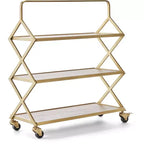 Desserte Hudson dorée - Adore Decor : Rangement roulant, 3 étagères, surface en bois d'hévéa, aucun assemblage requis