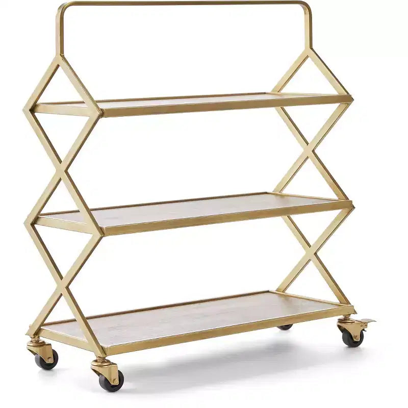 Desserte Hudson dorée - Adore Decor : Rangement roulant, 3 étagères, surface en bois d'hévéa, aucun assemblage requis