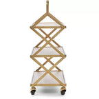 Desserte Hudson dorée - Adore Decor : Rangement roulant, 3 étagères, surface en bois d'hévéa, aucun assemblage requis