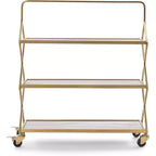 Desserte Hudson dorée - Adore Decor : Rangement roulant, 3 étagères, surface en bois d'hévéa, aucun assemblage requis