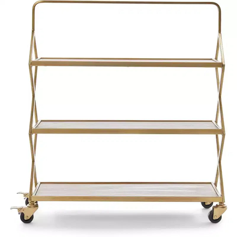 Desserte Hudson dorée - Adore Decor : Rangement roulant, 3 étagères, surface en bois d'hévéa, aucun assemblage requis