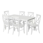 Buylateral 7pc Albury Cross Back Dining Set White: Modern Rectangle Table, 6 Wood Chairs