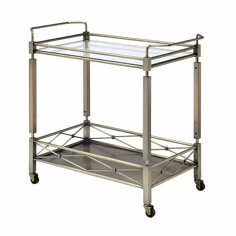Chariot de service de bar Matiesen Acme Furniture, verre transparent et finition or antique