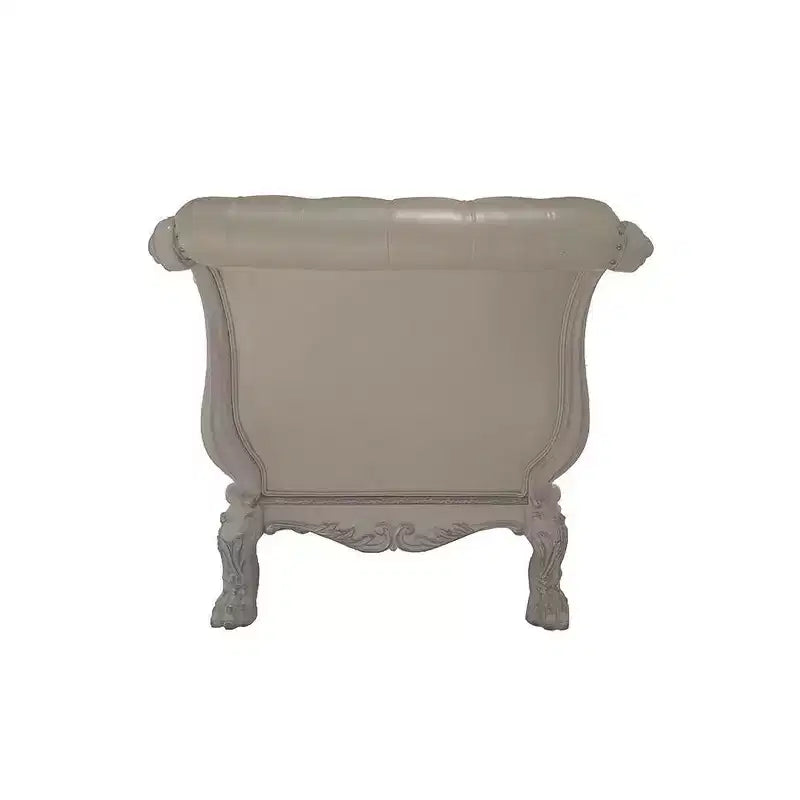 Chaise longue de Dresde 82" en similicuir et finition blanc cassé - Acme Furniture : garniture élégante à clous, cadre en bois, entretien par essuyage sec