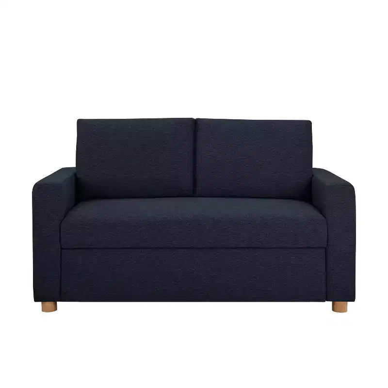 Serta Aurora Convertible Sofa Navy Woven: Lounger & Full Bed, Pocket Coil Cushions, Rubberwood Legs