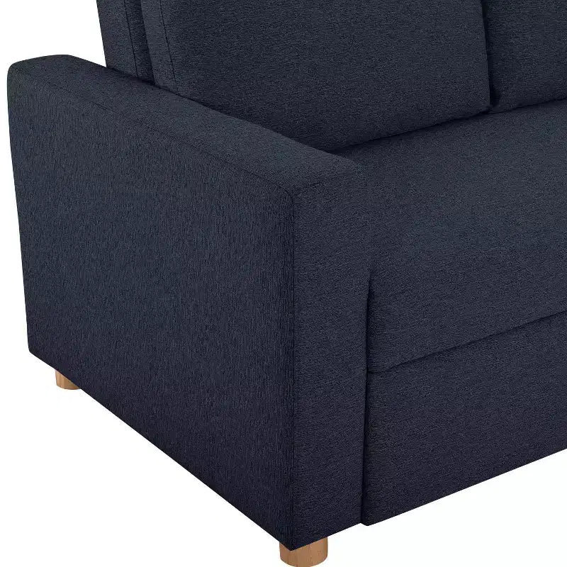Canapé convertible Serta Aurora Tissu bleu marine : méridienne et lit double, coussins à ressorts ensachés, pieds en bois d'hévéa