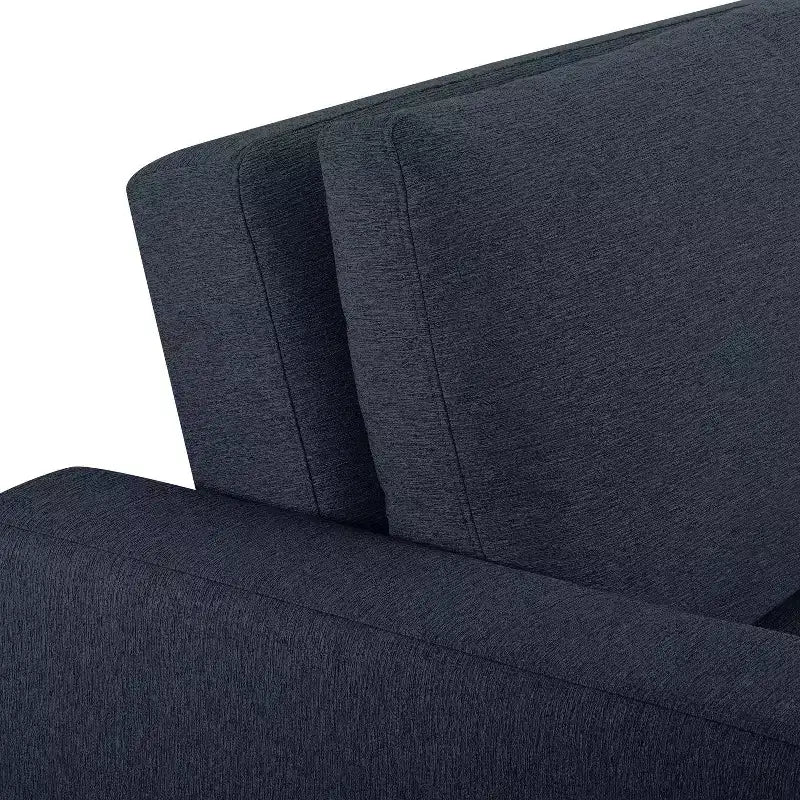 Canapé convertible Serta Aurora Tissu bleu marine : méridienne et lit double, coussins à ressorts ensachés, pieds en bois d'hévéa