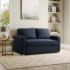 Canapé convertible Serta Aurora Tissu bleu marine : méridienne et lit double, coussins à ressorts ensachés, pieds en bois d'hévéa