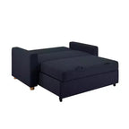 Canapé convertible Serta Aurora Tissu bleu marine : méridienne et lit double, coussins à ressorts ensachés, pieds en bois d'hévéa