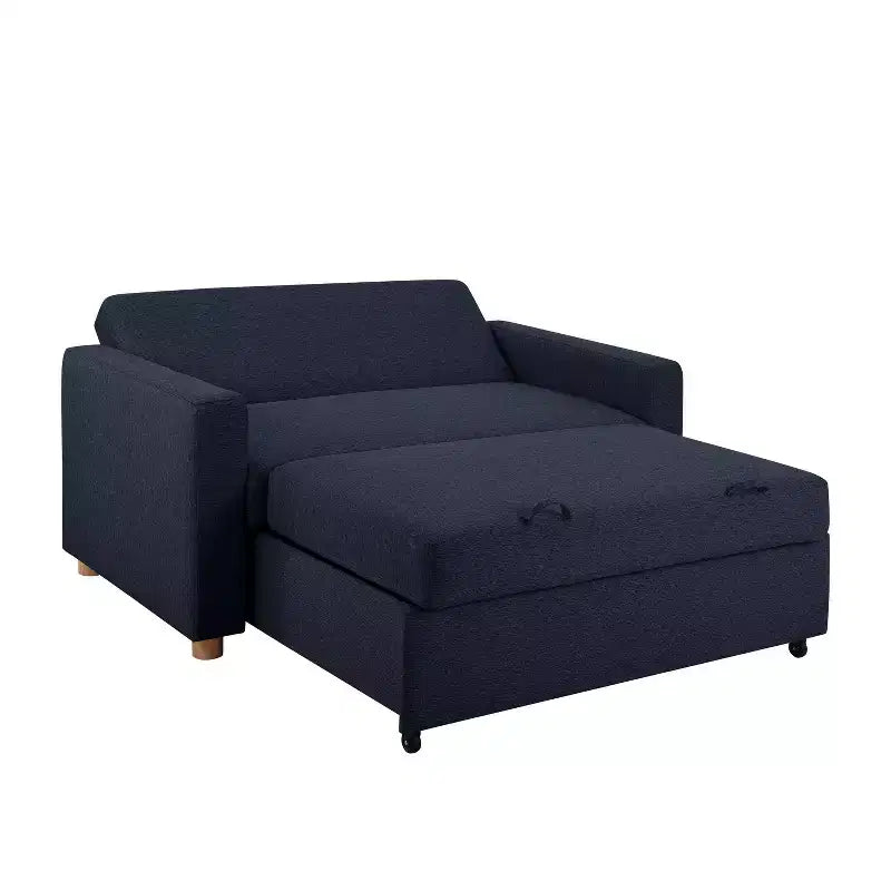 Canapé convertible Serta Aurora Tissu bleu marine : méridienne et lit double, coussins à ressorts ensachés, pieds en bois d'hévéa