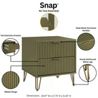 Table de chevet Dumbo à 2 tiroirs Manhattan Comfort vert olive : cadre en MDF brillant, quincaillerie en métal doré, style contemporain