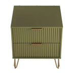 Table de chevet Dumbo à 2 tiroirs Manhattan Comfort vert olive : cadre en MDF brillant, quincaillerie en métal doré, style contemporain