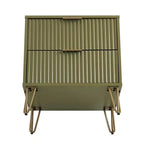 Table de chevet Dumbo à 2 tiroirs Manhattan Comfort vert olive : cadre en MDF brillant, quincaillerie en métal doré, style contemporain